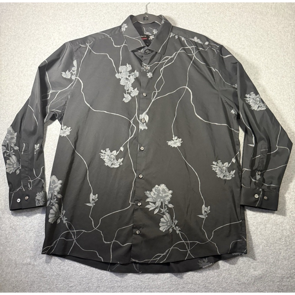 JF J.Ferrar Stretch Slim Long Sleeve Button Down Dress Shirt Black